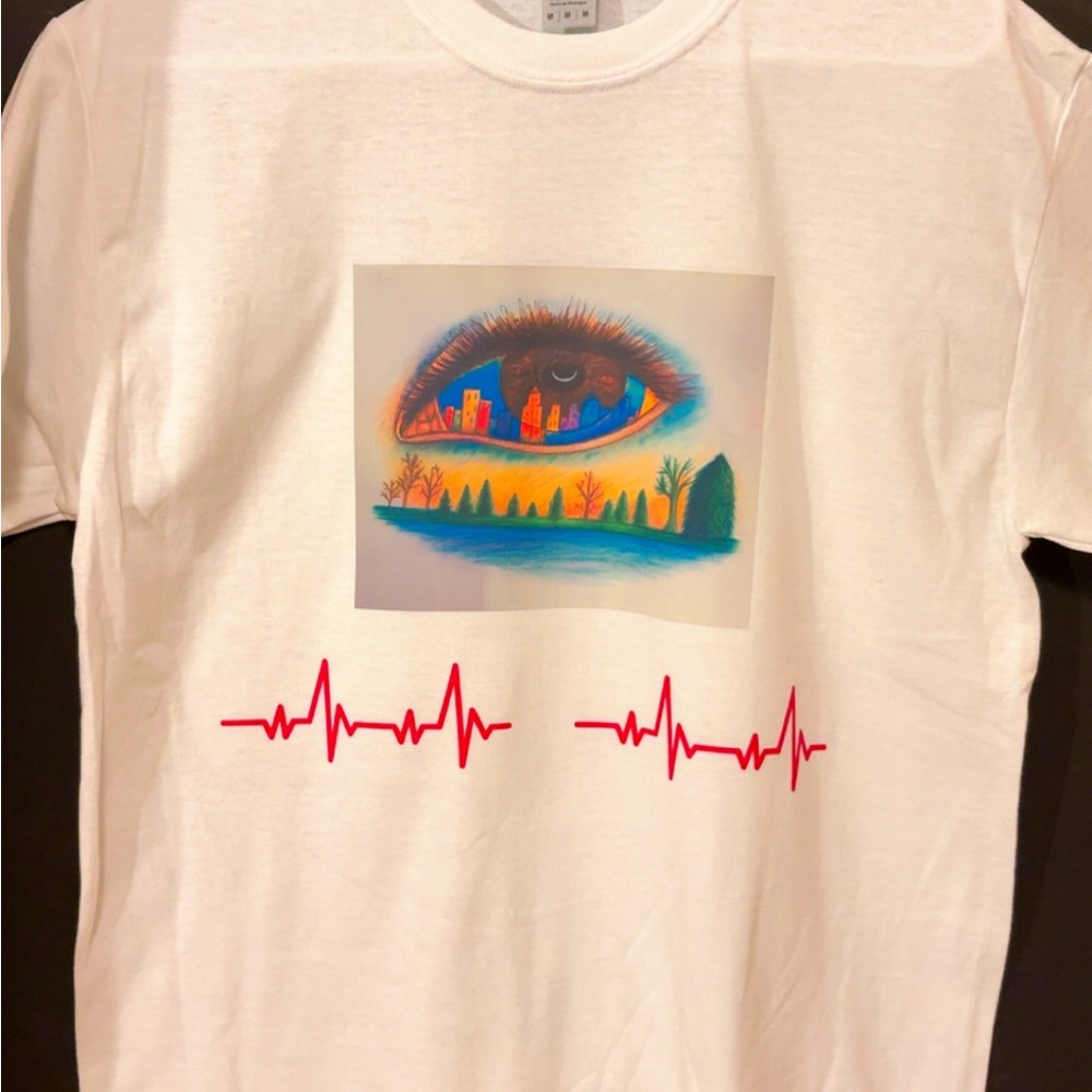 Guess by Marciano White Tee with Eye and Heartbeat Design